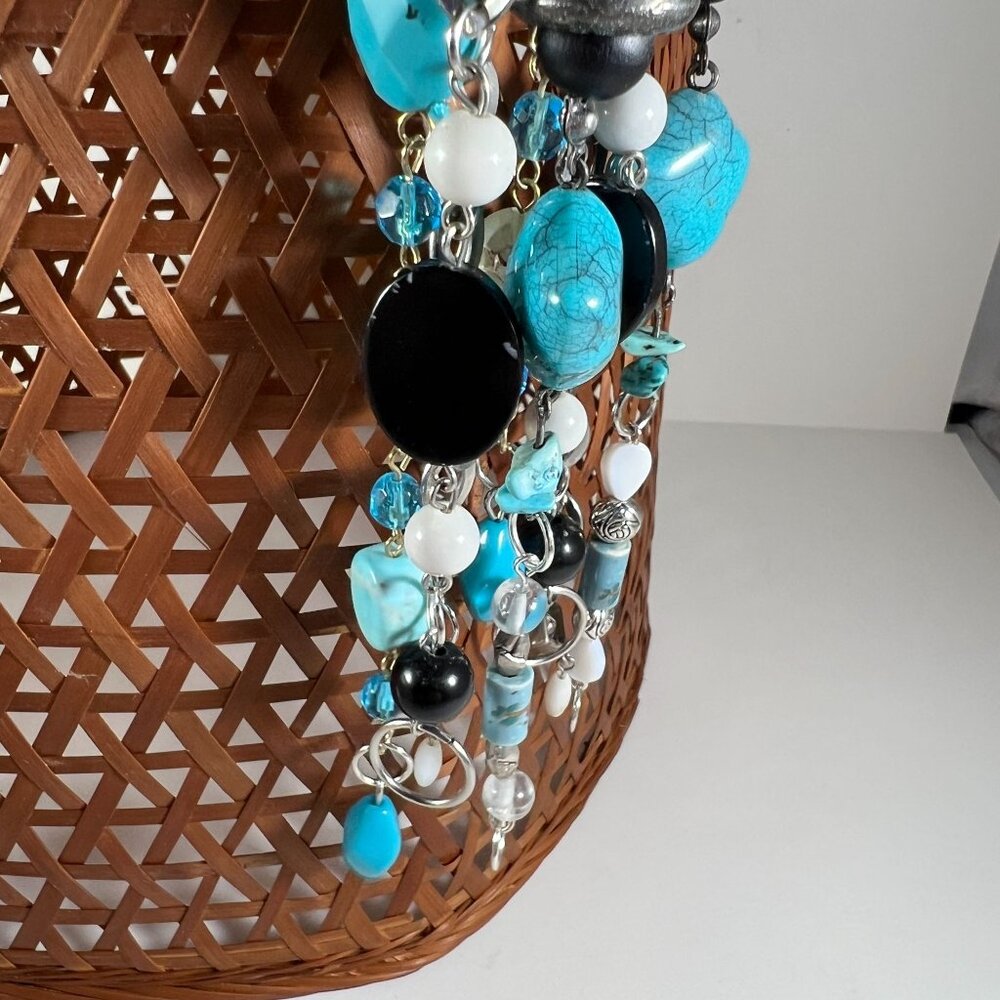 2 Turquoise & Black Beaded Keychain With Crackle Glass Accent Multi-Toned Gemsto - Picture 7 of 7